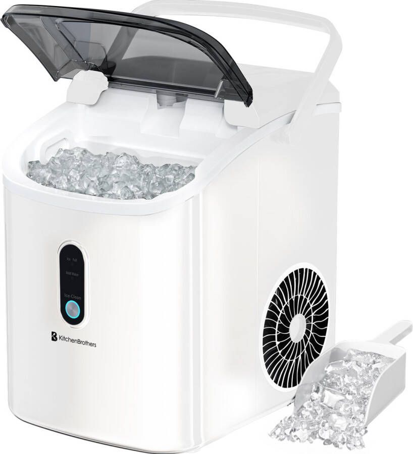 KitchenBrothers Nugget IJsblokjesmachine 1.1L Crushed Ice Maker met IJsschep IJsklontjes maker Draagbaar – 15kg 24 uur Wit - Foto 2