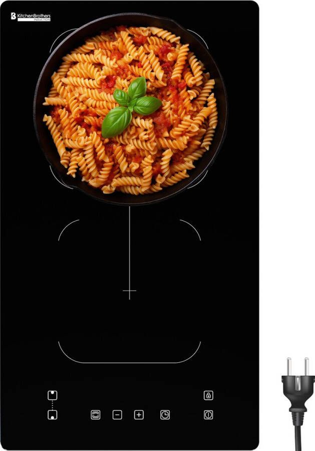 KitchenBrothers Inductie Kookplaat Inbouw Inductieplaat 30 cm 2 Zones 1x Flexzone 1 Fase Tot 3300W Zwart