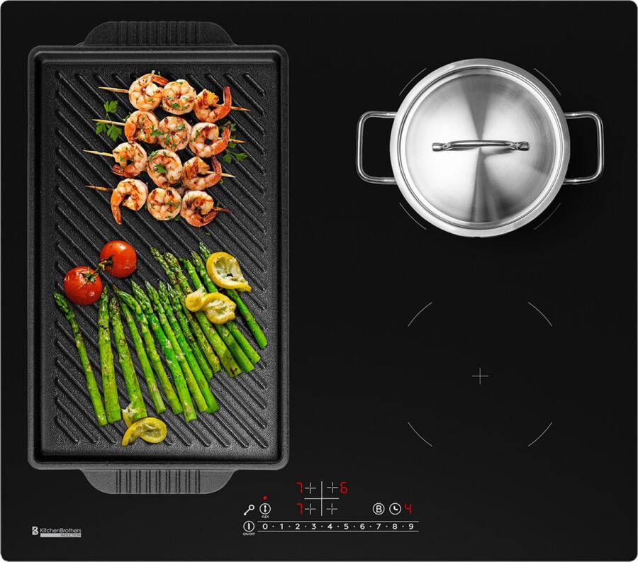 KitchenBrothers Inductie Kookplaat Inbouw Inductieplaat 60 cm 4 Zones 1x Flexzone 1 en 2 Fase Tot 2400W Zwart