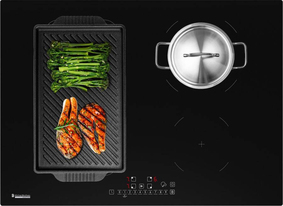 KitchenBrothers Inductie Kookplaat Inbouw Inductieplaat 70 cm 4 Zones 1x Flexzone 1 en 2 Fase Tot 2800W Zwart