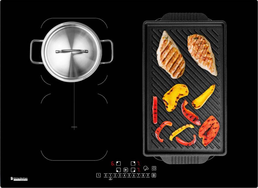 KitchenBrothers Inductie Kookplaat Inbouw Inductieplaat 70 cm 4 Zones 2x Flexzone 1 en 2 Fase Tot 2800W Zwart