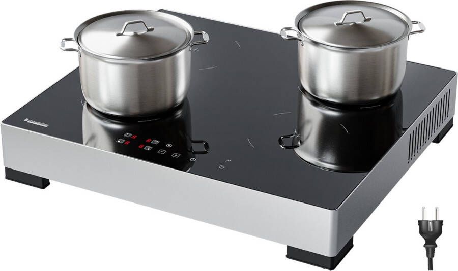 KitchenBrothers Inductie Kookplaat Vrijstaande Inductieplaat 60 cm 4 Zones 1 Fase Tot 2400W Zilver RVS
