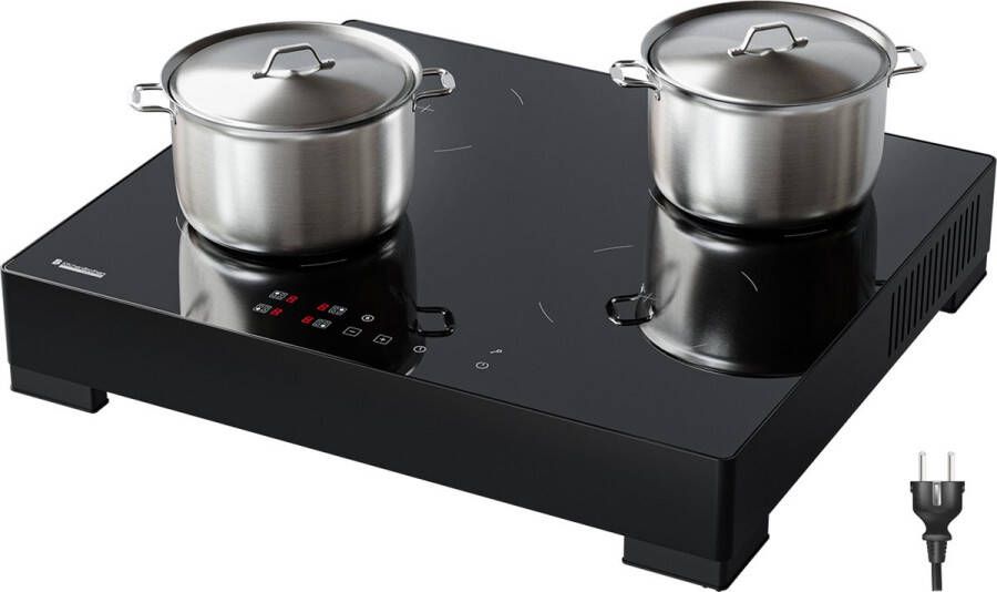 KitchenBrothers Inductie Kookplaat Vrijstaande Inductieplaat 60 cm 4 Zones 1 Fase Tot 2400W Zwart