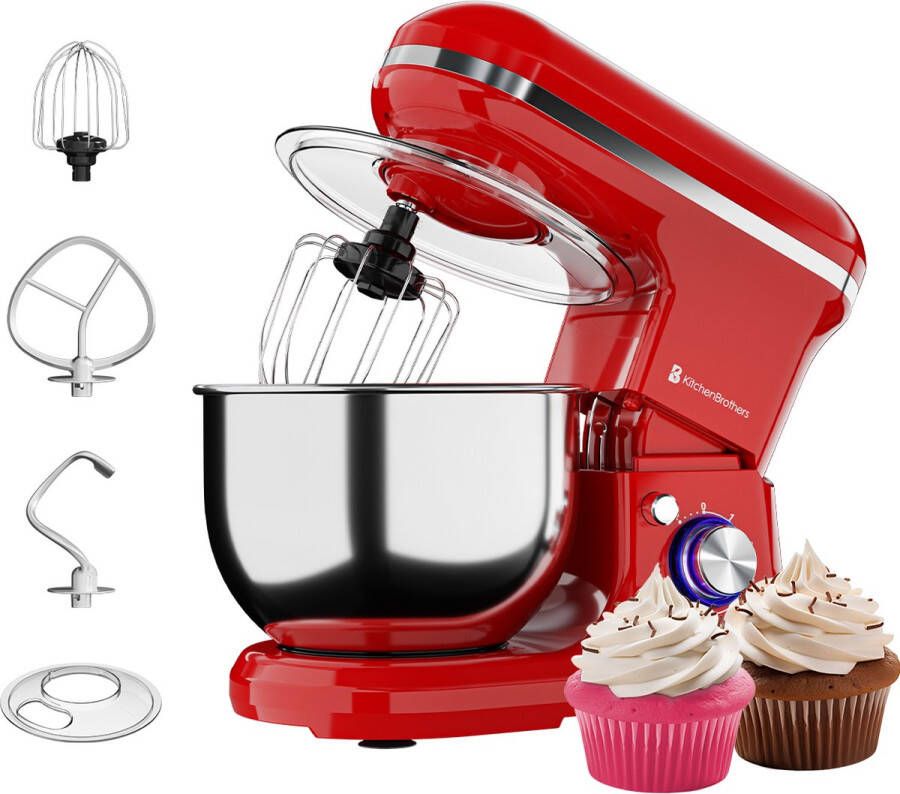 KitchenBrothers Keukenmachine Keukenrobot 5L Mixer met Mengkom Keukenmixer 1200W Rood - Foto 2