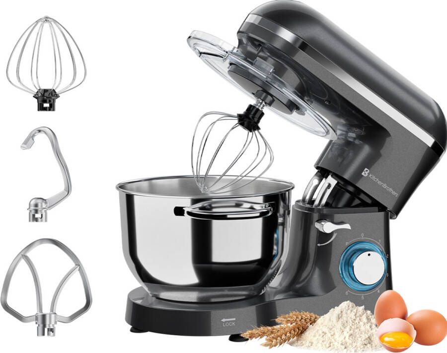 KitchenBrothers Keukenmachine Keukenrobot 6 2L Mixer met Mengkom Keukenmixer 2000W Antraciet - Foto 2