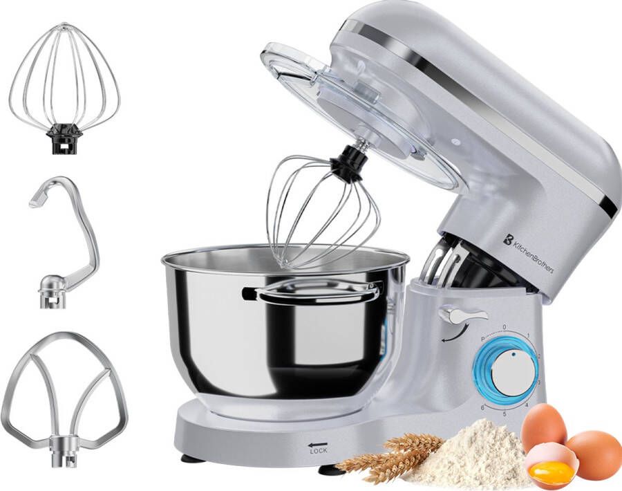 KitchenBrothers Keukenmachine Keukenrobot 6 2L Mixer met Mengkom Keukenmixer 2000W Moederdag Cadeautje Parelwit