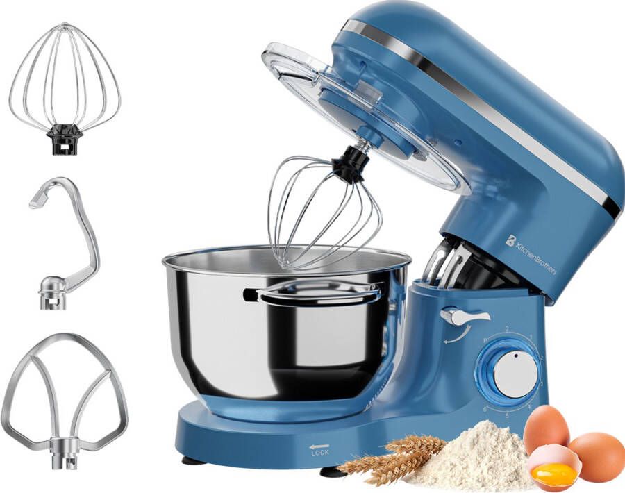 KitchenBrothers Keukenmachine Keukenrobot 6 2L Mixer met Mengkom Keukenmixer 2000W Moederdag Cadeautje Pastel Blauw