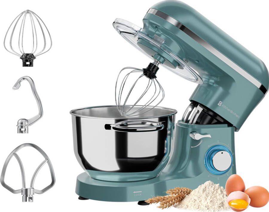 KitchenBrothers Keukenmachine Keukenrobot 6 2L Mixer met Mengkom Keukenmixer 2000W Pastel Groen