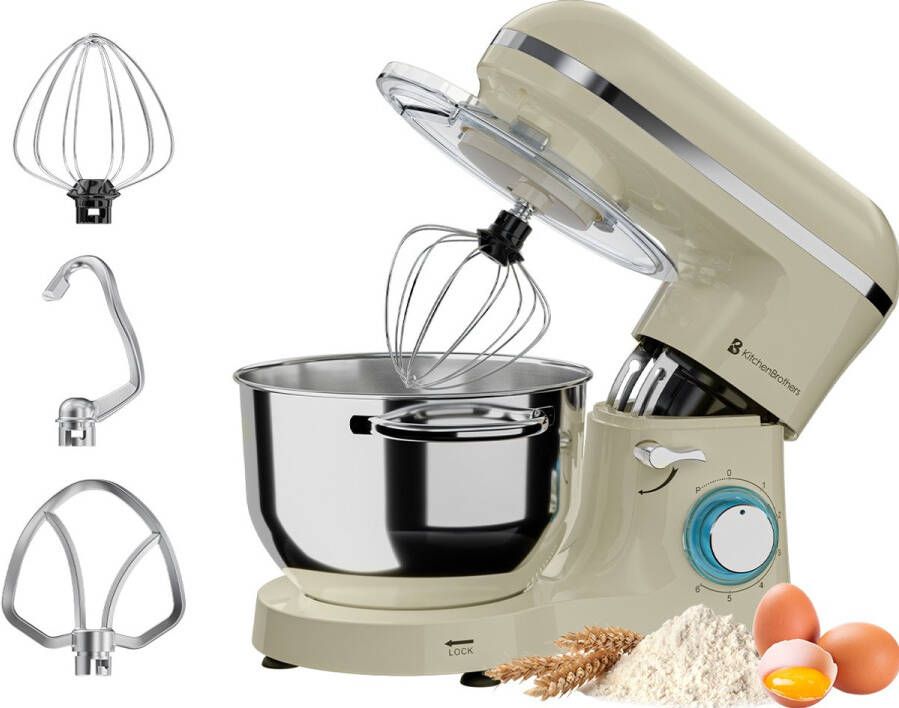 KitchenBrothers Keukenmachine Keukenrobot 6 2L Mixer met Mengkom Keukenmixer 2000W Moederdag Cadeautje Champagne
