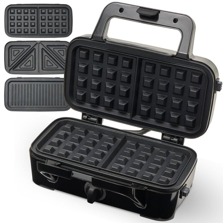 KitchenBrothers 3-in-1 Contactgrill Wafelijzer Tosti Apparaat PFAS- & BPA-vrij 1200W Verwisselbare Platen RVS