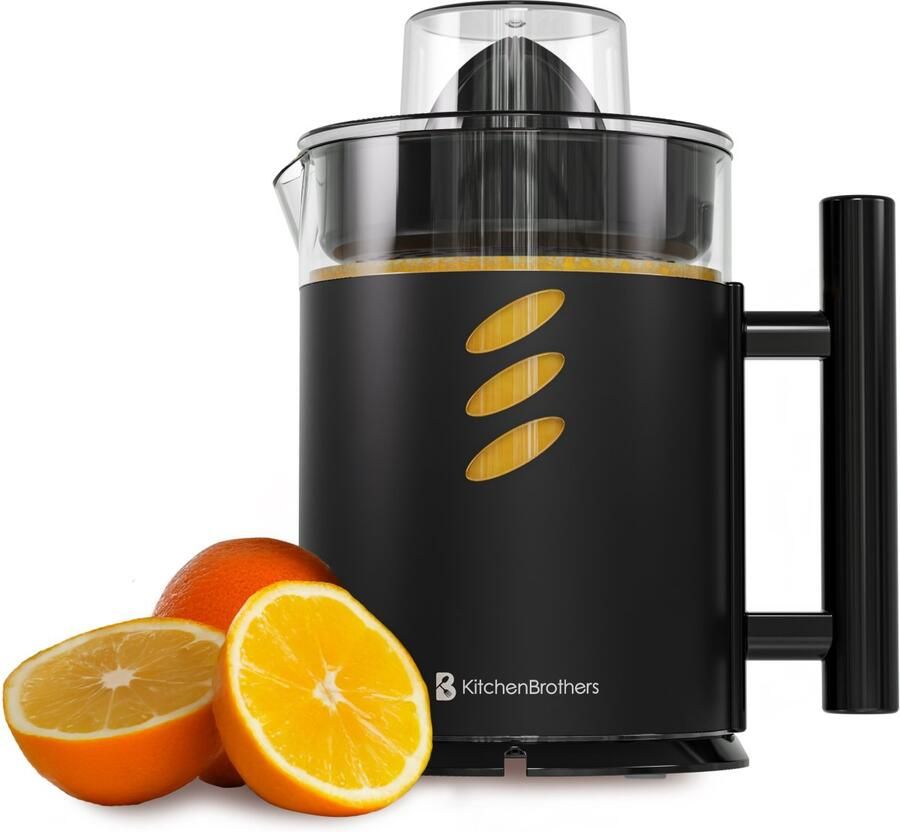 KitchenBrothers Citruspers Handmatig Sinaasappelpers en Citroenpers Met Uitloop en Handvat 1L Zwart