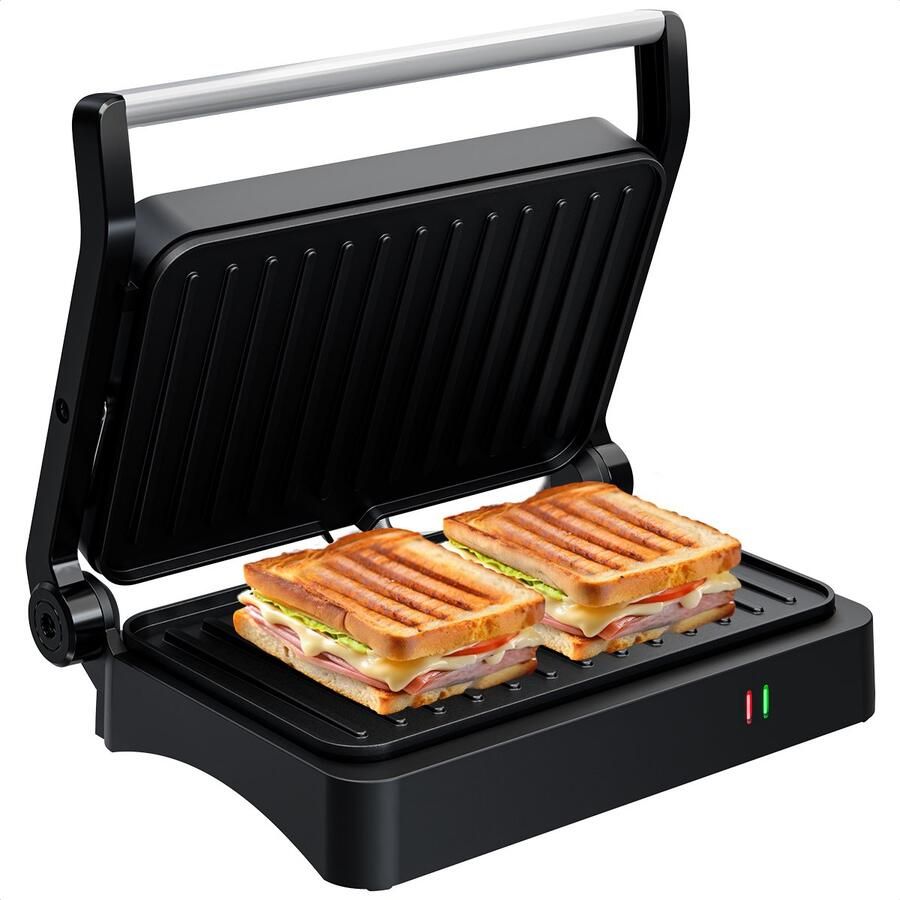 KitchenBrothers Contactgrill Tosti Apparaat Grill Apparaat Panini Grill Croque Monsieur Toestel Tosti ijzer 1200W Zwart