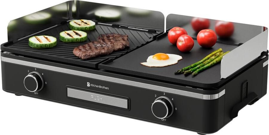 KitchenBrothers Elektrische Grillplaat Bakplaat met Temperatuurregeling PFAS-Vrij Plancha Gourmet Tafelgrill 2400W 30 5x52 cm Zwart