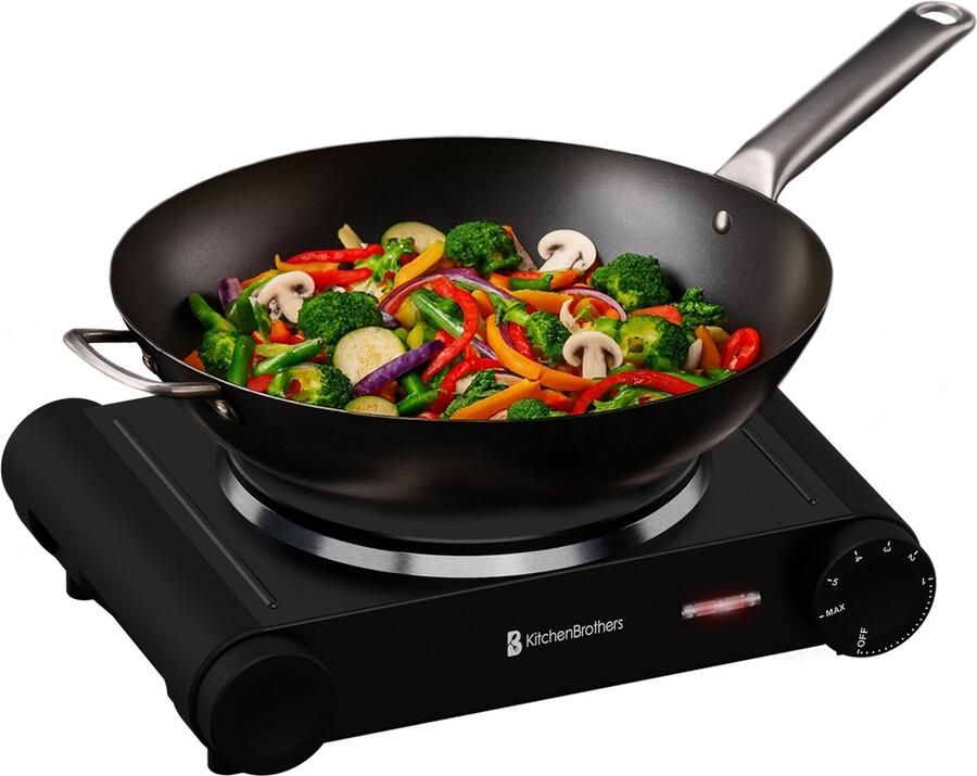 KitchenBrothers Elektrische Kookplaat 1 Pits Vrijstaand 7 temperatuurstanden 1500W Zwart
