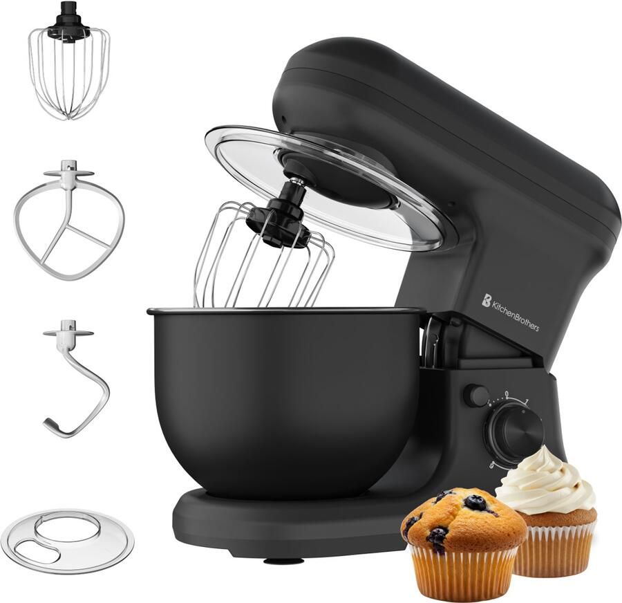 KitchenBrothers Keukenmachine 1200W Keukenrobot 5L Mixer met Mengkom Keukenmixer Matzwart