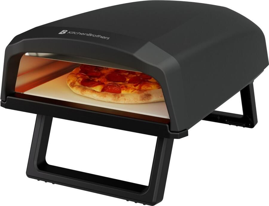 KitchenBrothers Pizza Oven Elektrisch PFAS- & BPA-Vrij Tafelmodel Inklapbaar Pizzasteen Pizza maker Pizzaoven voor Buiten en Binnen Zwart Grijs