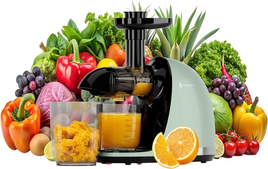 KitchenBrothers Slowjuicer PFAS-Vrij Juicer Sapcentrifuge Groenten en Fruitpers 700ml Met Pulpreservoir Juice Maker Pastel Groen