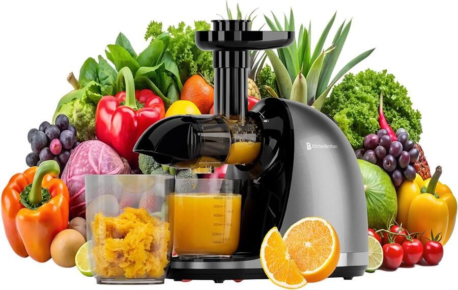 KitchenBrothers Slowjuicer PFAS-Vrij Juicer Sapcentrifuge Groenten en Fruitpers 700ml Met Pulpreservoir Juice Maker Grijs - Foto 2