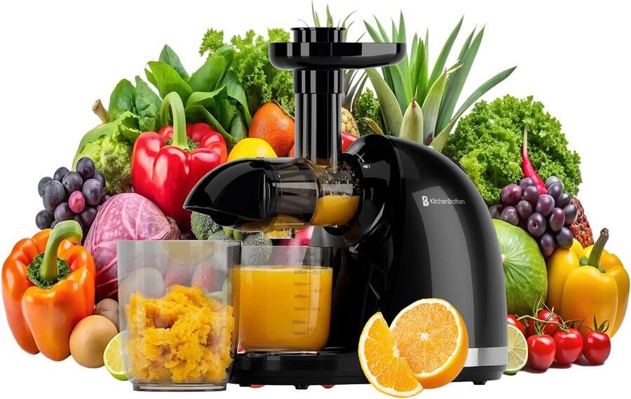 KitchenBrothers Slowjuicer PFAS-Vrij Juicer Sapcentrifuge Groenten en Fruitpers 700ml Met Pulpreservoir Juice Maker Zwart - Foto 2