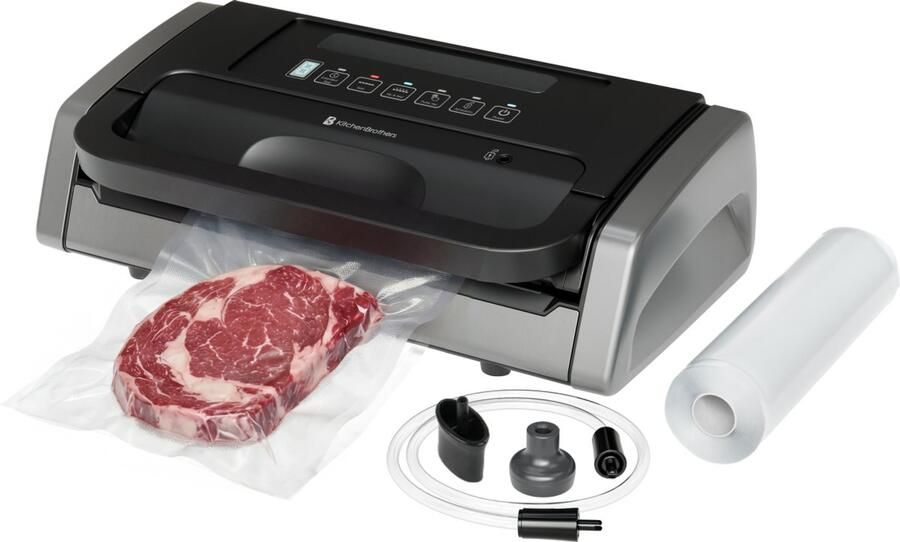 KitchenBrothers Vacumeermachine Adapt 12L min BPA en PFAS Vrij Vacuüm Sealer 6 Standen Incl. 2m Folierol 5 Vacumeerzakken en Vacuumslang - Foto 2