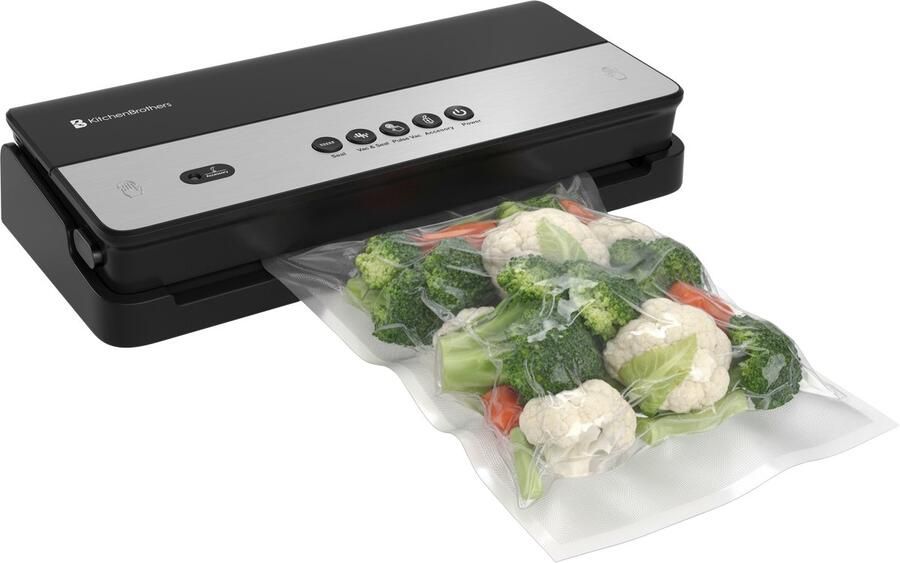 KitchenBrothers Vacumeermachine Set Vacuüm Sealer 4 Standen 8L min. Incl. 6m Folierol 50 Vacumeerzakken en Vacuumslang Zwart - Foto 2