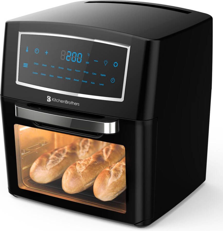 KitchenBrothers Mini Oven 12L Heteluchtfriteuse Complete Set 1500W met Kookboek Zwart - Foto 1
