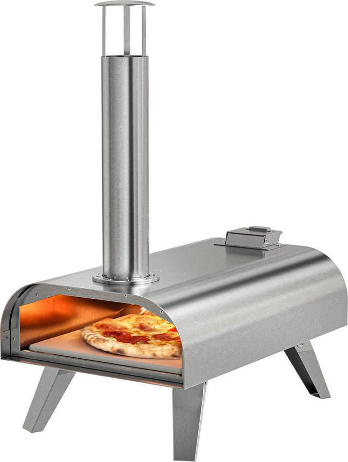KitchenBrothers Pizza Oven Houtgestookt Tafelmodel Inklapbaar Pizzasteen tot 460°C RVS Complete Set Pizzaoven voor Buiten RVS