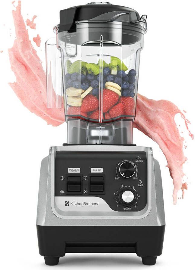 KitchenBrothers Power Blender 1600W 2L Smoothie Maker IJscrusher Metallic Grijs