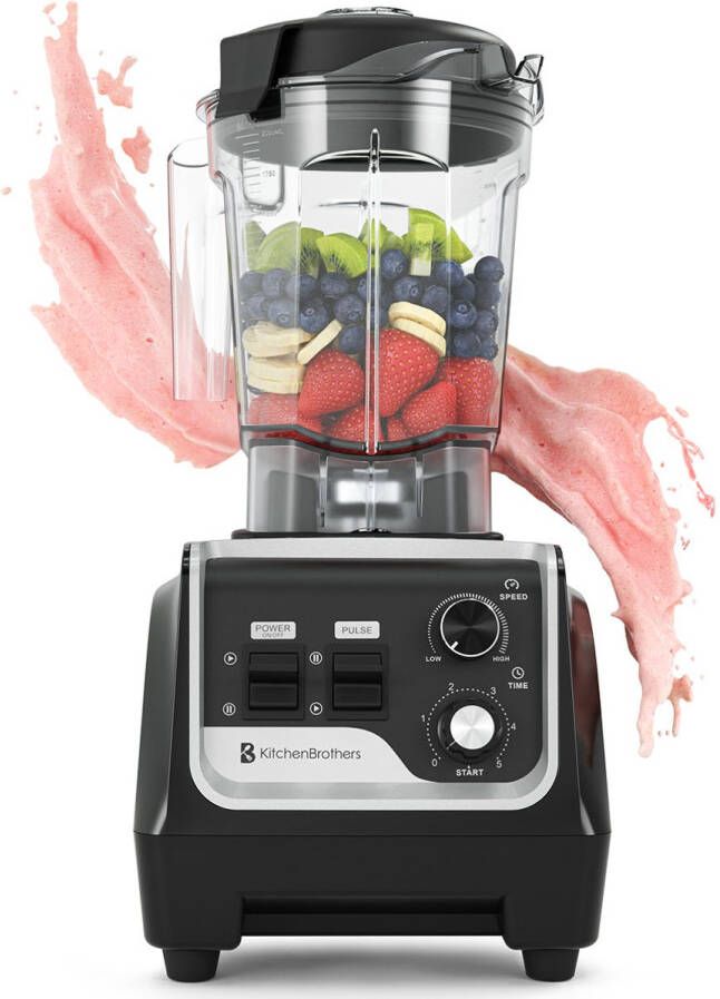 KitchenBrothers Power Blender 1600W 2L Smoothie Maker IJscrusher Metallic Zwart