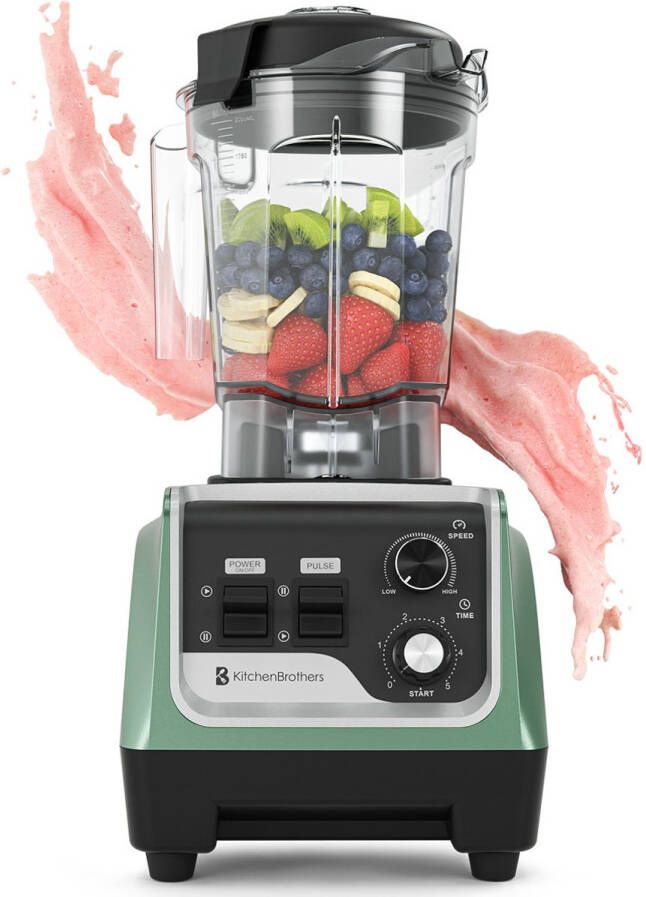 KitchenBrothers Power Blender 1600W 2L Smoothie Maker IJscrusher Pastelgroen