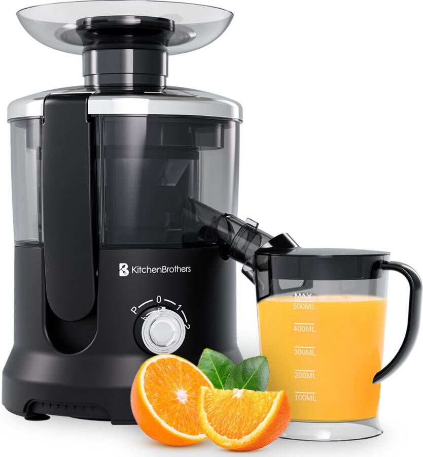 KitchenBrothers Sapcentrifuge Voor Groenten en Fruit Juicer Met Pulpcontainer 500ml 600W Zwart