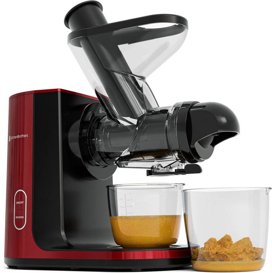KitchenBrothers Slowjuicer Juicer Groenten en Fruitpers 43 mm en 60 mm invoer 400 ml Rood