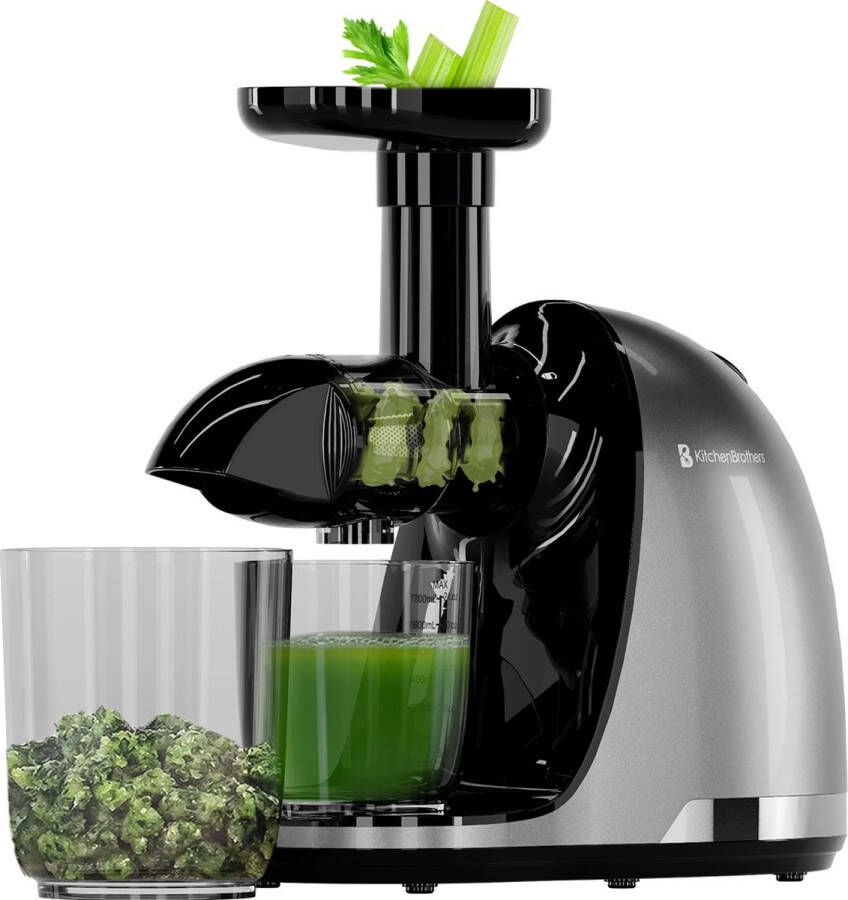 KitchenBrothers Slowjuicer Juicer Groenten en Fruitpers 700ml Met Pulpreservoir Juice Maker Grijs