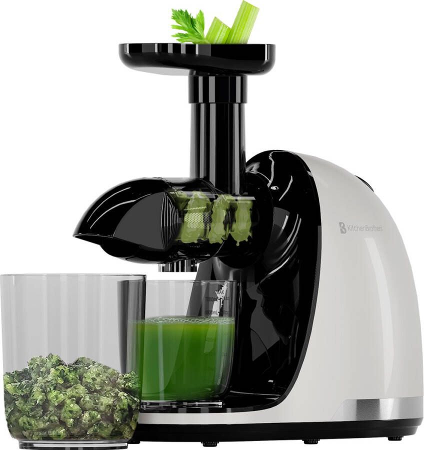 KitchenBrothers Slowjuicer Juicer Groenten en Fruitpers 700ml Met Pulpreservoir Juice Maker Moederdag Cadeautje Parelwit