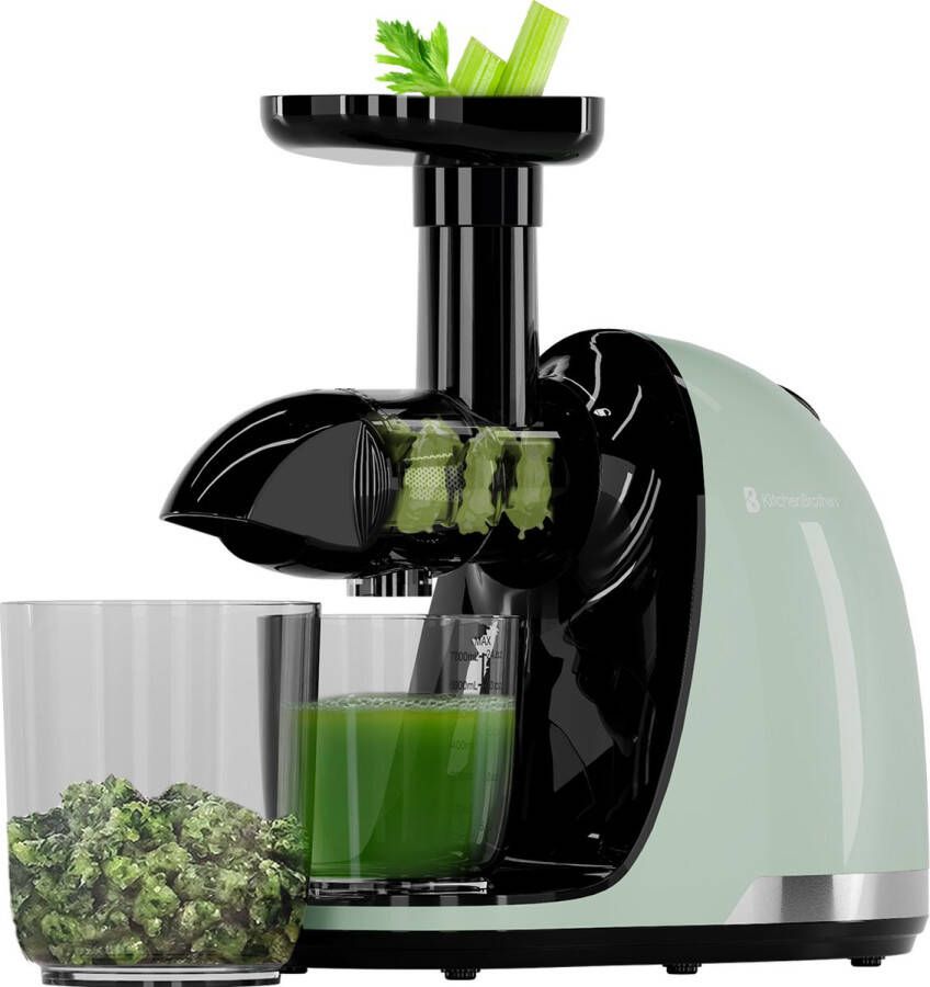 KitchenBrothers Slowjuicer Juicer Groenten en Fruitpers 700ml Met Pulpreservoir Juice Maker Moederdag Cadeautje Pastel Groen