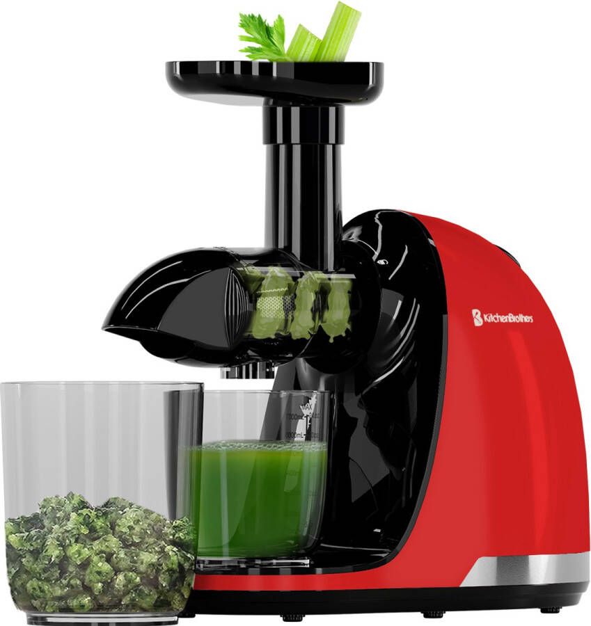 KitchenBrothers Slowjuicer Juicer Groenten en Fruitpers 700ml Met Pulpreservoir Juice Maker Moederdag Cadeautje Rood