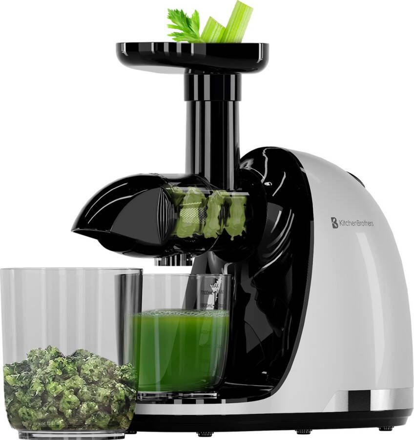 KitchenBrothers Slowjuicer PFAS-Vrij Juicer Sapcentrifuge Groenten en Fruitpers 700ml Met Pulpreservoir Juice Maker Wit