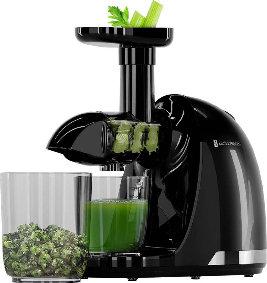 KitchenBrothers Slowjuicer Juicer Groenten en Fruitpers 700ml Met Pulpreservoir Juice Maker Zwart
