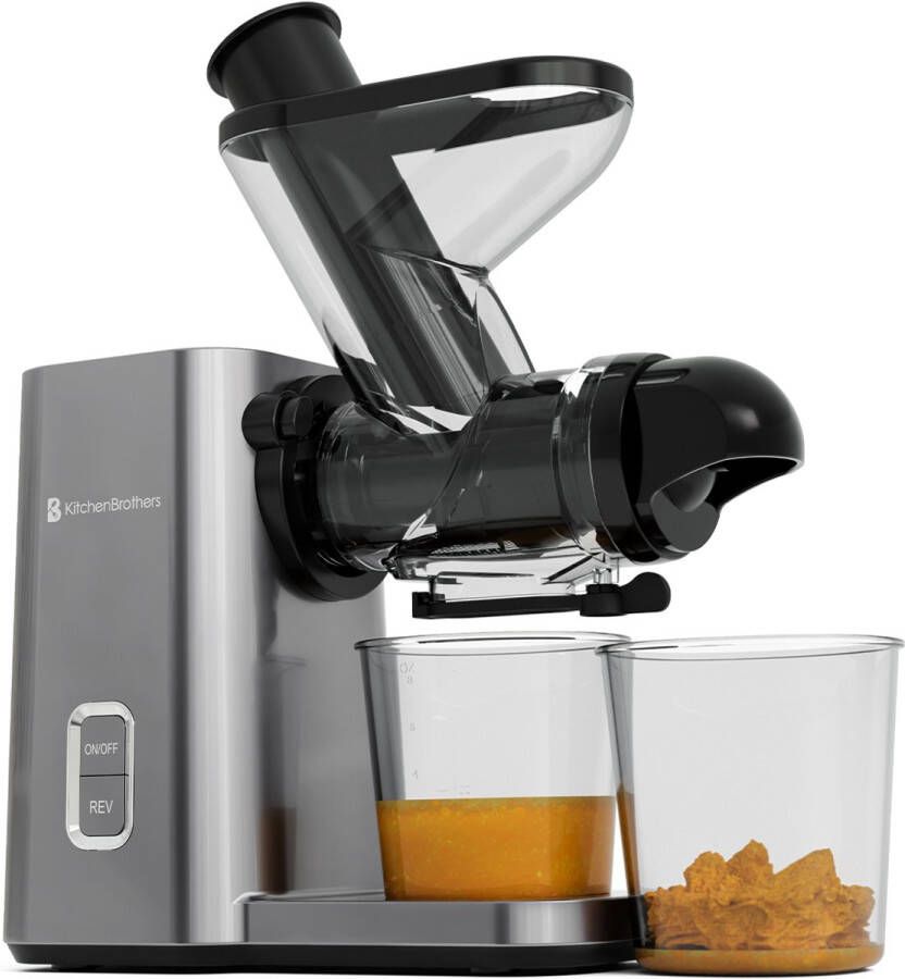 KitchenBrothers Slowjuicer Mini Juicer Groenten en Fruitpers 40 mm en 50 mm invoer 400 ml Grijs