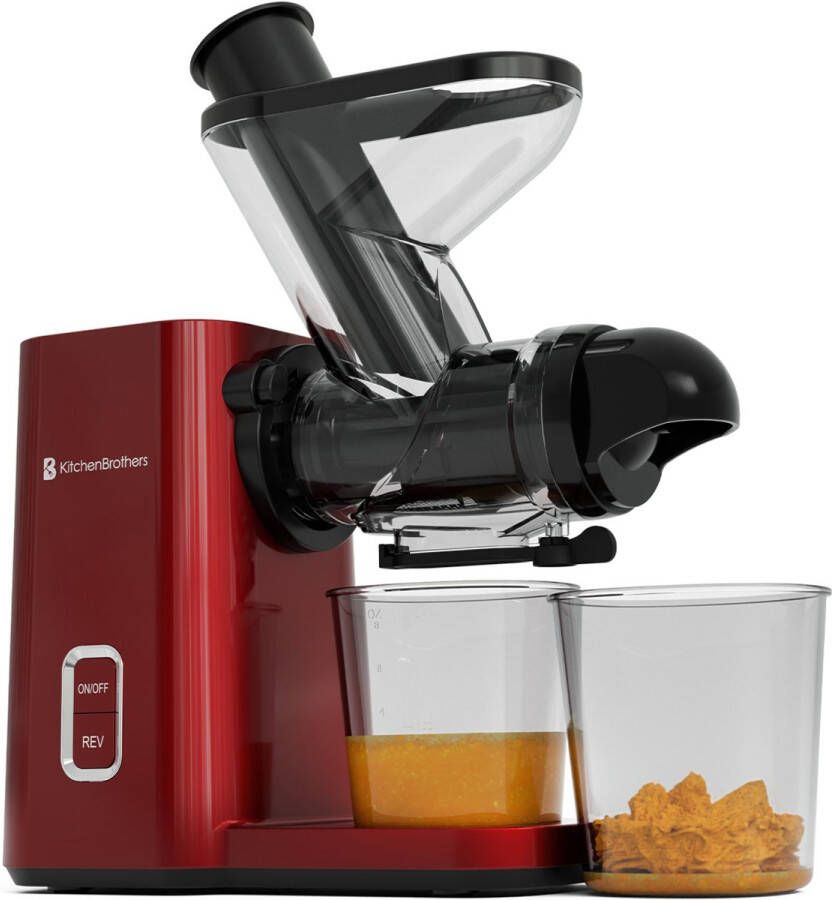 KitchenBrothers Slowjuicer Mini Juicer Groenten en Fruitpers 40 mm en 50 mm invoer 400 ml Rood