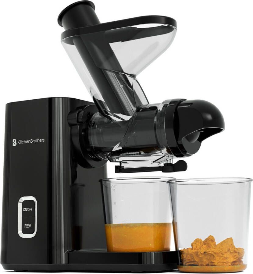 KitchenBrothers Slowjuicer Mini Juicer Groenten en Fruitpers 40 mm en 50 mm invoer 400 ml Zwart