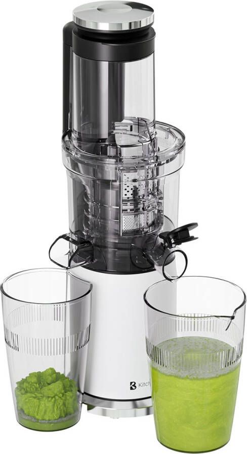 KitchenBrothers Slowjuicer Verticaal Juicer Groenten en Fruitpers 80 mm 750 ml Pearl White Wit