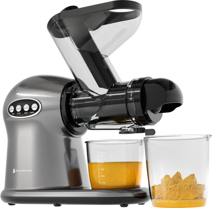 KitchenBrothers Slowjuicer XL Juicer Groenten en Fruitpers 43 mm en 70 mm invoer 500 ml Grijs