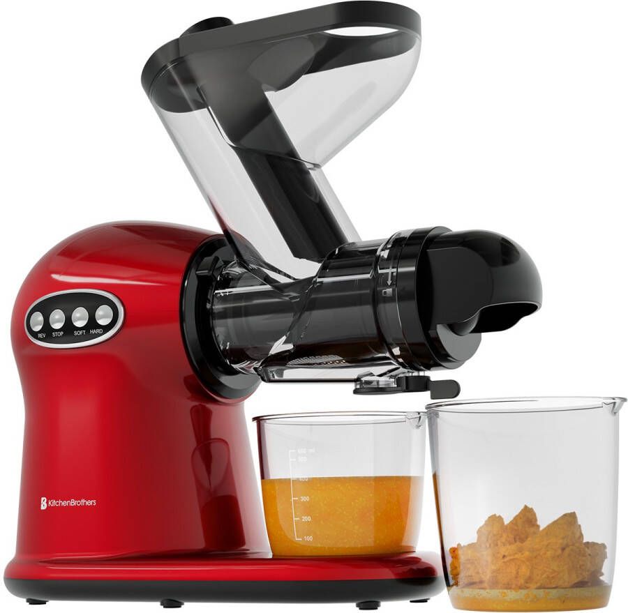 KitchenBrothers Slowjuicer XL Juicer Groenten en Fruitpers 43 mm en 70 mm invoer 500 ml Rood