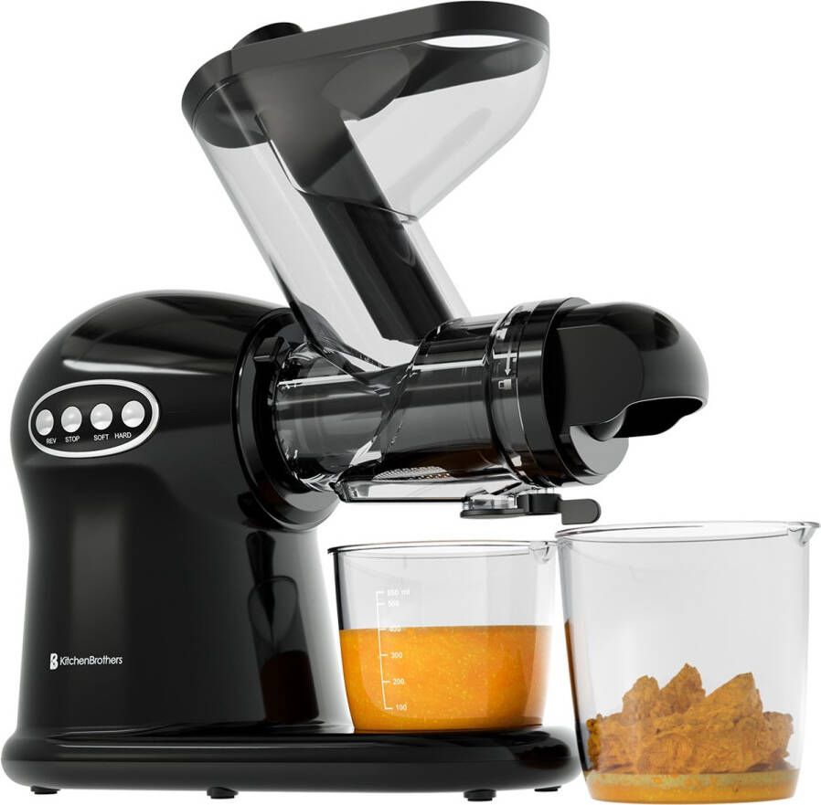 KitchenBrothers Slowjuicer XL Juicer Groenten en Fruitpers 43 mm en 70 mm invoer 500 ml Zwart