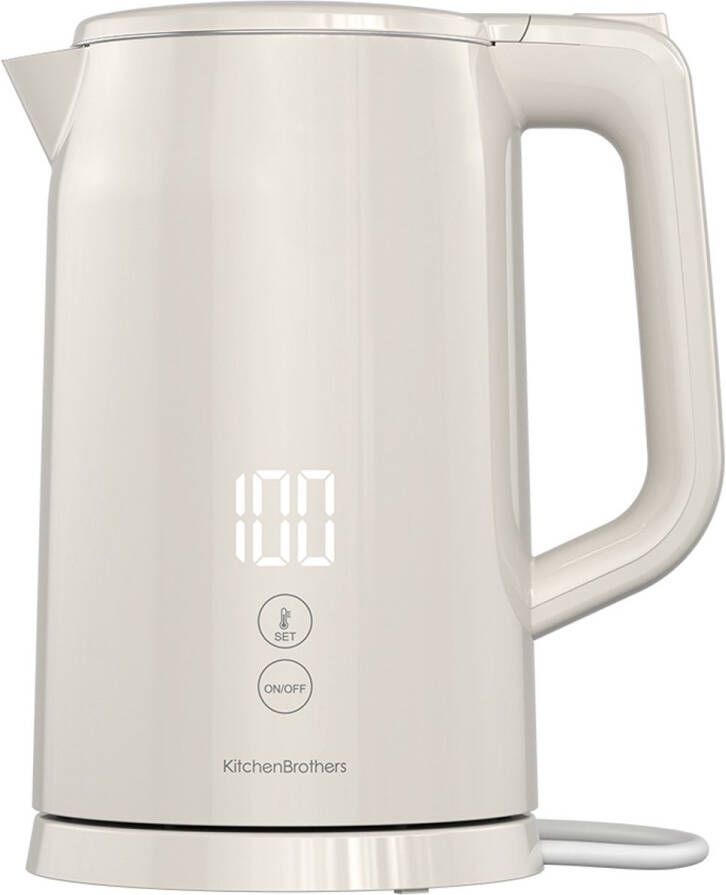 KitchenBrothers Waterkoker 1.7L Met Temperatuurregeling Elektrisch Warmhoudfunctie Display Dubbelwandig Cool-touch 2200W Beige