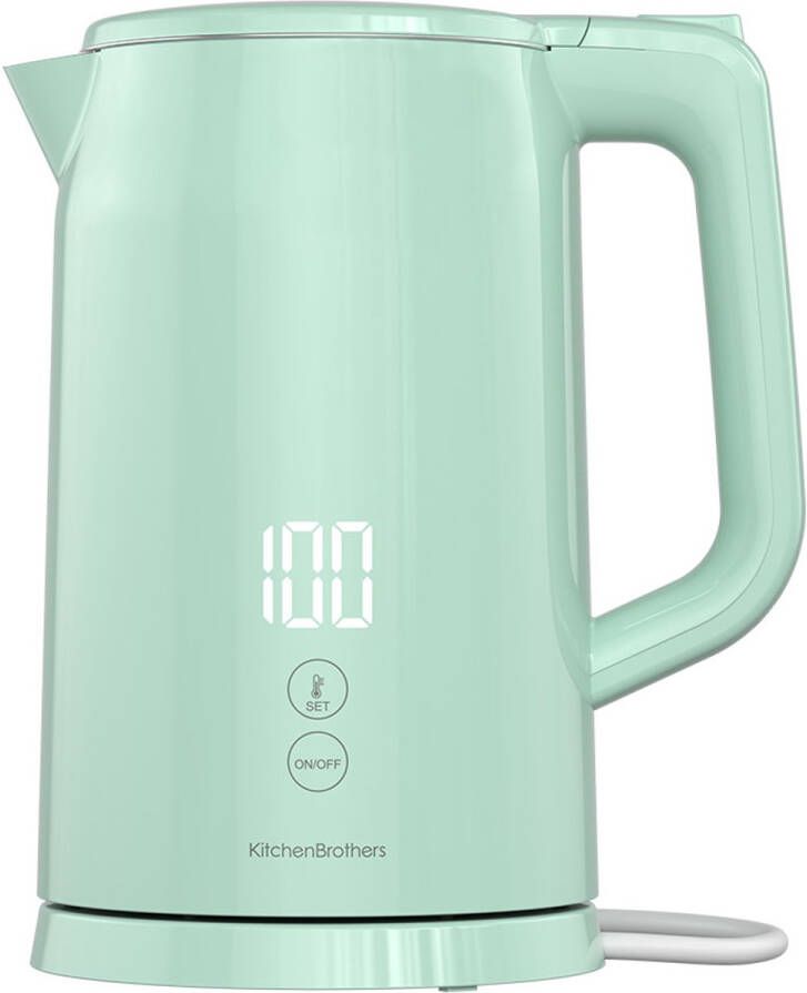 KitchenBrothers Waterkoker 1.7L Met Temperatuurregeling Elektrisch Warmhoudfunctie Display Dubbelwandig Cool-touch 2200W Pastelgroen