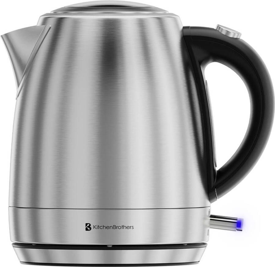KitchenBrothers Waterkoker Elektrisch 1 Liter Klein Camping Formaat Reiswaterkoker met Kalkfilter RVS