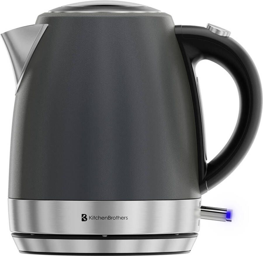 KitchenBrothers Waterkoker Elektrisch 1 Liter Klein Camping Formaat Reiswaterkoker met Kalkfilter Titanium Grijs RVS
