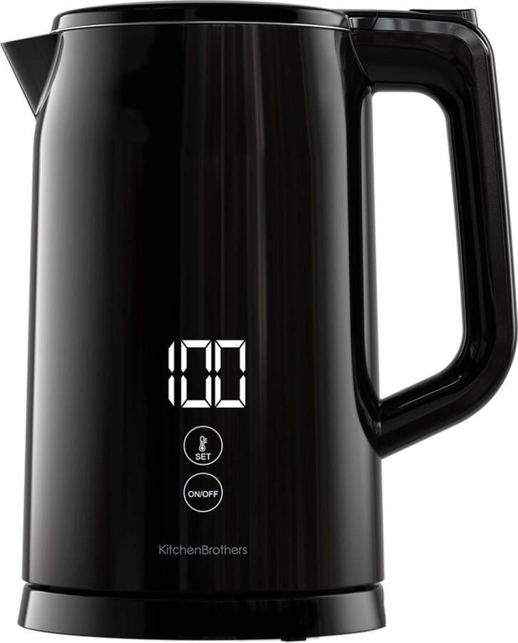 KitchenBrothers Waterkoker Met Temperatuurregeling Elektrisch Kalkfilter Warmhoudfunctie Display Dubbelwandig Cool-touch 1 7L 2200W Zwart